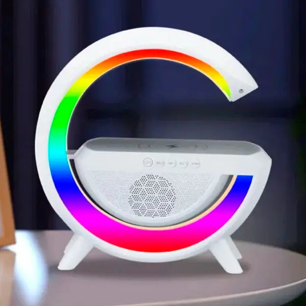 Caixa De Som Led Luminária Bluetooth Alto Falante Carregador Sem Fio Lâmpada Mesa RGB Alarme Relógio