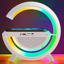 Caixa De Som Led Luminária Bluetooth Alto Falante Carregador Sem Fio Lâmpada Mesa RGB Alarme Relógio